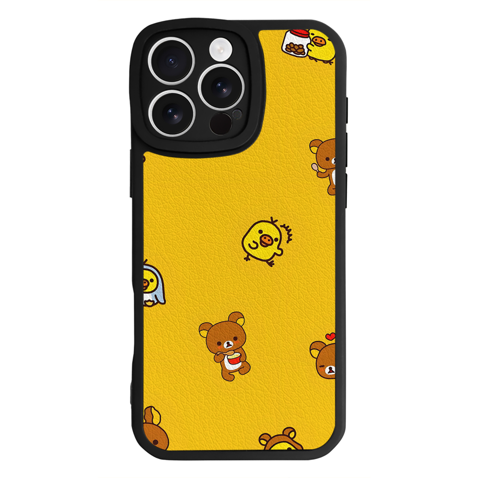 （画像用） リラックマ リラックマ キイロイトリ Rilakkuma Korilakkuma Kiiroitori 【iPhone 16シリーズ対応】シリコンスマホケース（レザー調） 材質：シリコン
